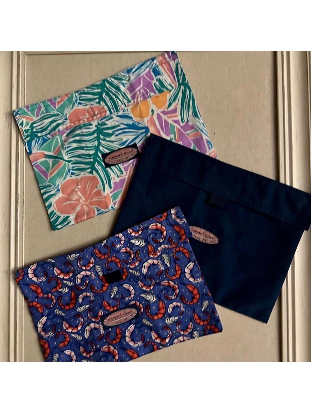 Vineyard Vines swimsuit material foldover pouches - set of 3
